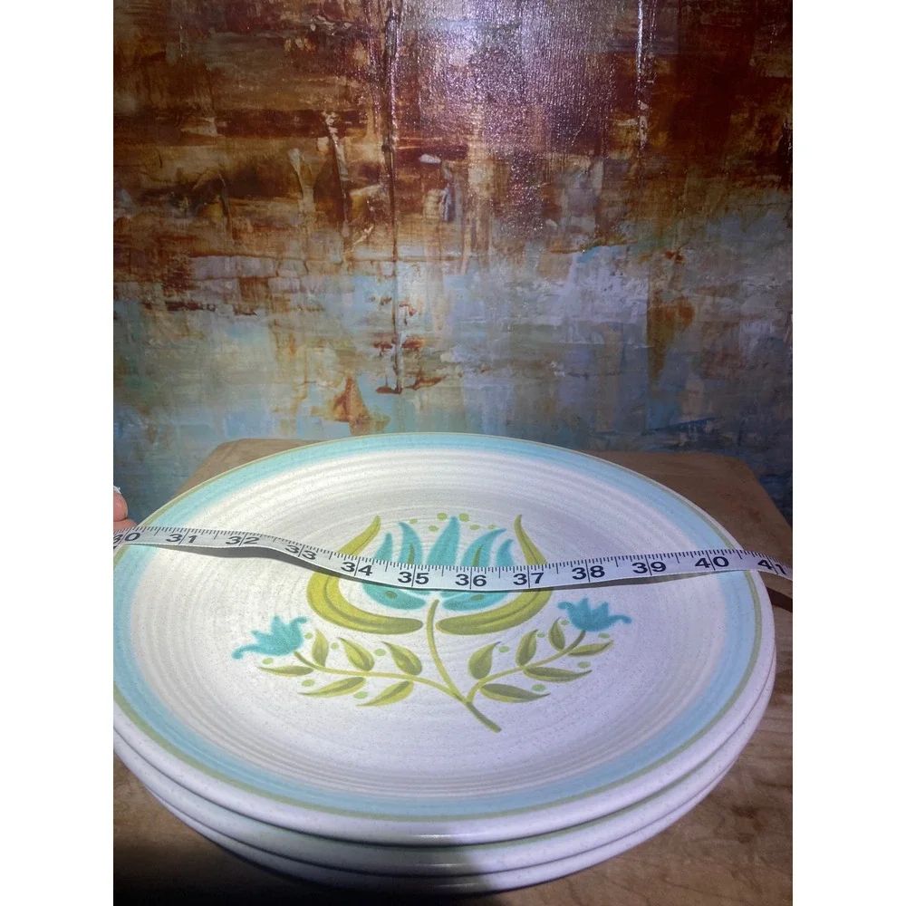 Vintage Franciscan Earthenware Tulip Time Dinner Plates/ 3 Blue Green‎ MCM USA